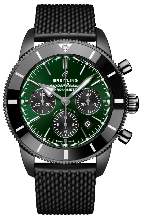 Breitling Superocean Heritage B01 Chronograph 44 Green Dial Black Mesh Bracelet Watch for Men - MB01621A1L1S1