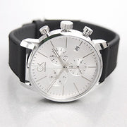 Calvin Klein City Chronograph Silver Dial Black Leather Strap Watch for Men - K2G271C6