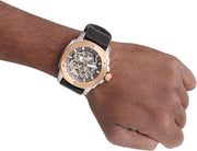 Fossil Modern Machine Automatic Skeleton Dial Black Leather Strap Watch for Men - ME3082