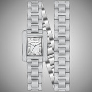 Michael Kors Emery Pave Double Wrap Crystals White Dial Silver Steel Strap Watch for Women - MK4836