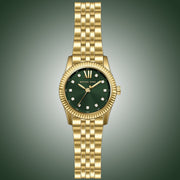 Michael Kors Lexington Pave Three-Hand Green Dial Gold Steel Strap Watch for Women - MK4842