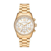 Michael Kors Lexington Mother of Pearl White Dial Gold Steel Strap Watch For Women - MK7241