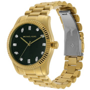 Michael Kors Lexington Three Hand Green Dial Gold Steel Strap Watch For Women - MK7449