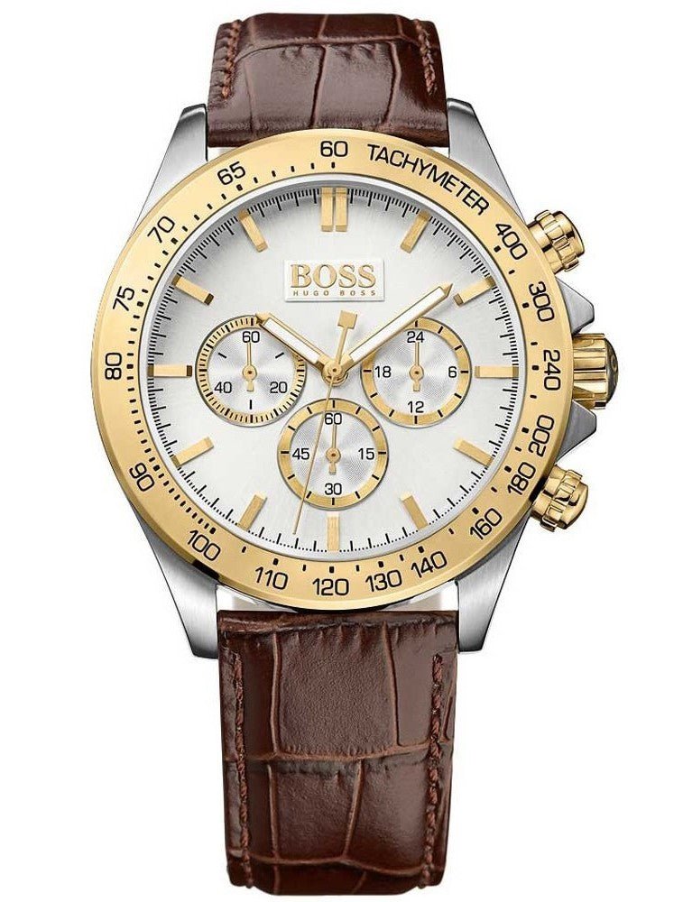 Hugo Boss Ikon Chronograph White Dial Brown Leather Strap Watch for Men - 1513174