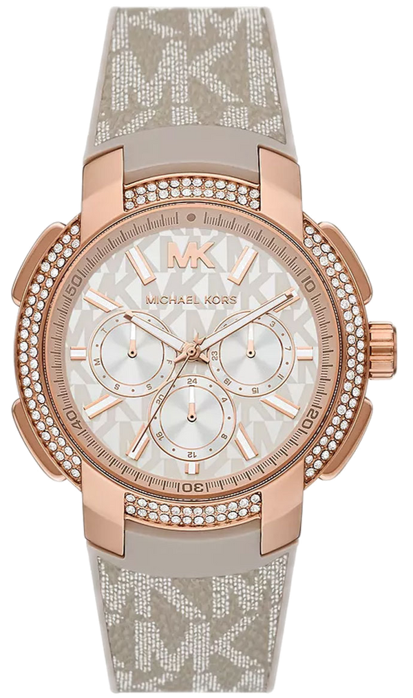Michael Kors Sidney Chronograph White Dial Beige Leather Strap Watch For Women - MK6949