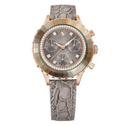 Swarovski Octea Chrono Grey Dial Grey Leather Strap Watch for Women - 5671153