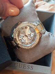 Guess Viva Diamonds Silver Dial Two Tone Steel Strap Watch for Women - W0111L5