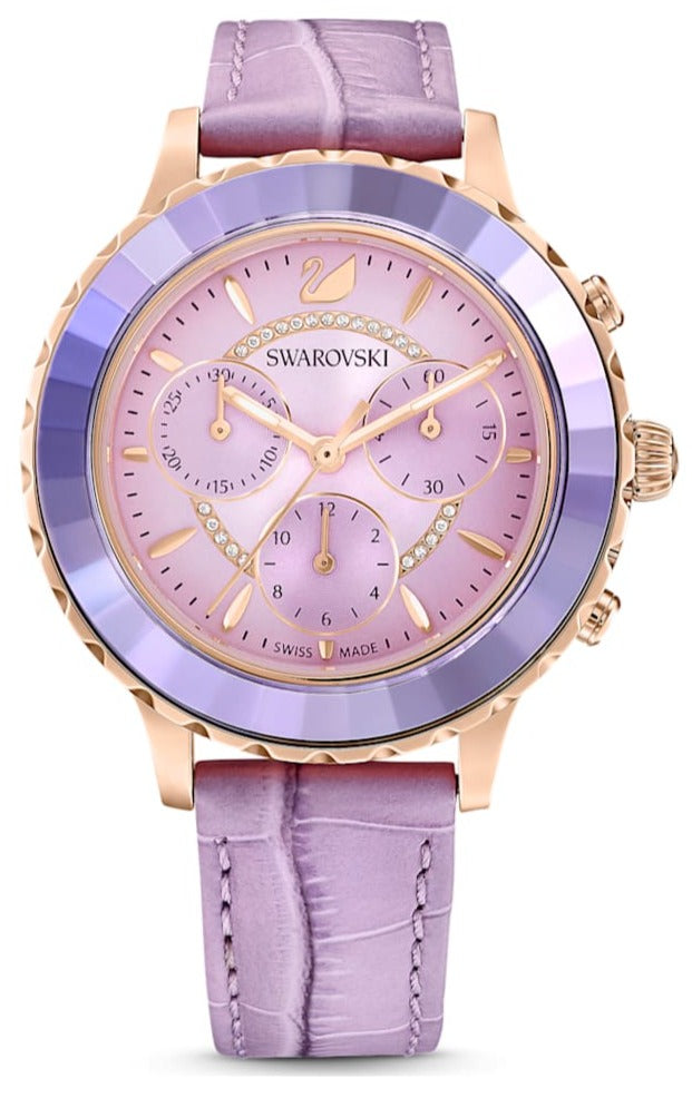 Swarovski Octea Lux Chrono Purple Dial Purple Leather Strap Watch for Women - 56322638