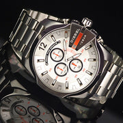 Diesel Mega Chief Chronograph White Dial Silver Steel Strap Watch For Men - DZ4328