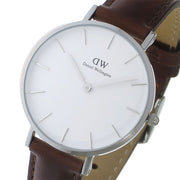 Daniel Wellington Classic Petite St Mawes White Dial Brown Leather Strap Watch For Women - DW00100187