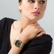 Marc Jacobs Blade Chronograph Black Dial Gold Steel Strap Watch for Women - MBM3309