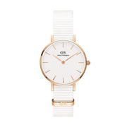 Daniel Wellington Petite Dover Quartz White Dial White NATO Strap Watch For Women - DW001000313