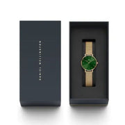 Daniel Wellington Petite Emerald Green Dial Gold Mesh Strap Watch For Women - DW00100481