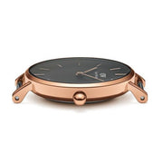 Daniel Wellington Classic Petite Sheffield Black Dial Black Leather Strap Watch For Women - DW00100224
