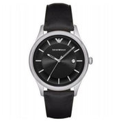 Emporio Armani Lambda Classic Quartz Black Dial Black Leather Strap Watch For Men - AR11020