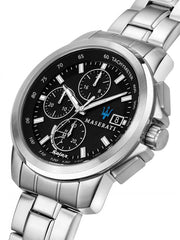 Maserati Successo Solar Edition Black Dial Silver Steel Strap Watch For Men - R8873645003