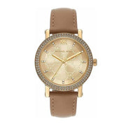 Michael Kors Corey Analog Gold Dial Brown Leather Strap Watch for Women - MK2986