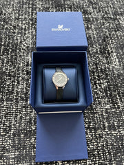 Swarovski Lovely Crystals Mother of Pearl Black Dial Black Leather Strap Watch for Women - 5242898