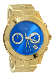 Marc Jacobs Blade Chronograph Blue Dial Gold Steel Strap Watch for Women - MBM3307