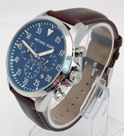 Michael Kors Gage Chronograph Blue Dial Brown Leather Strap Watch For Men - MK8362