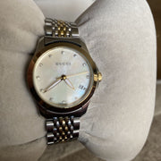 Gucci G Timeless Diamonds Mother of Pearl Dial Two Tone Mesh Bracelet Watch for Women - YA126513