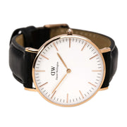 Daniel Wellington Classic Sheffield White Dial Black Leather Strap Watch for Women - DW00100036