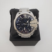 Diesel Mega Chief Chronograph Blue Dial Silver Steel Strap Watch For Men - DZ4417