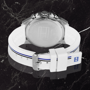 Tommy Hilfiger Multifunction Black Dial White Rubber Strap Watch for Men - 1791475