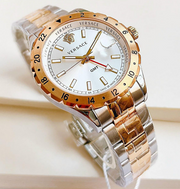 Versace Hellenyium GMT Silver Dial Two Tone Steel Strap Watch for Men - V11030015