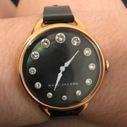 Marc Jacobs Betty Mother of Pearl Black Dial Black Leather Strap Watch for Women - MJ1513