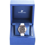 Swarovski Crystalline Hours Quartz Grey Dial Black Leather Strap Watch for Women - 5344635