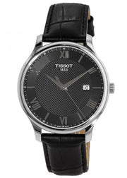Tissot T Classic Tradition Quartz Black Dial Black Leather Strap Watch For Men - T063.610.16.058.00