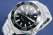 Tag Heuer Aquaracer Quartz Black Dial Silver Steel Strap Watch for Men - WAY101A.BA0746