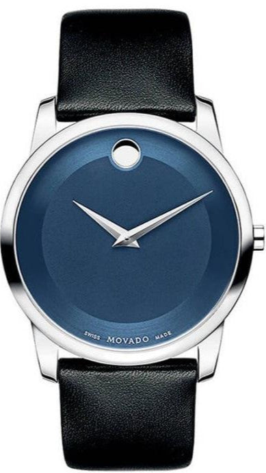 Movado Museum Classic Blue Dial Black Leather Strap Watch for Men - 606610