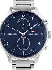 Tommy Hilfiger Chase Multifunction Blue Dial Silver Steel Strap Watch for Men - 1791575