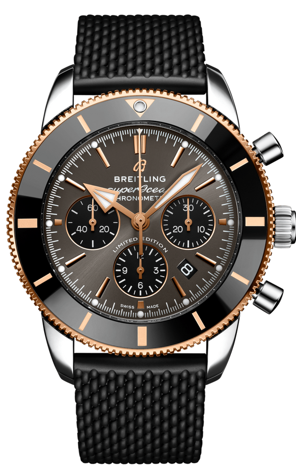 Breitling Superocean Heritage B01 Chronograph 44 Black Dial Black Mesh Bracelet Watch for Men - UB01621A1M1S1
