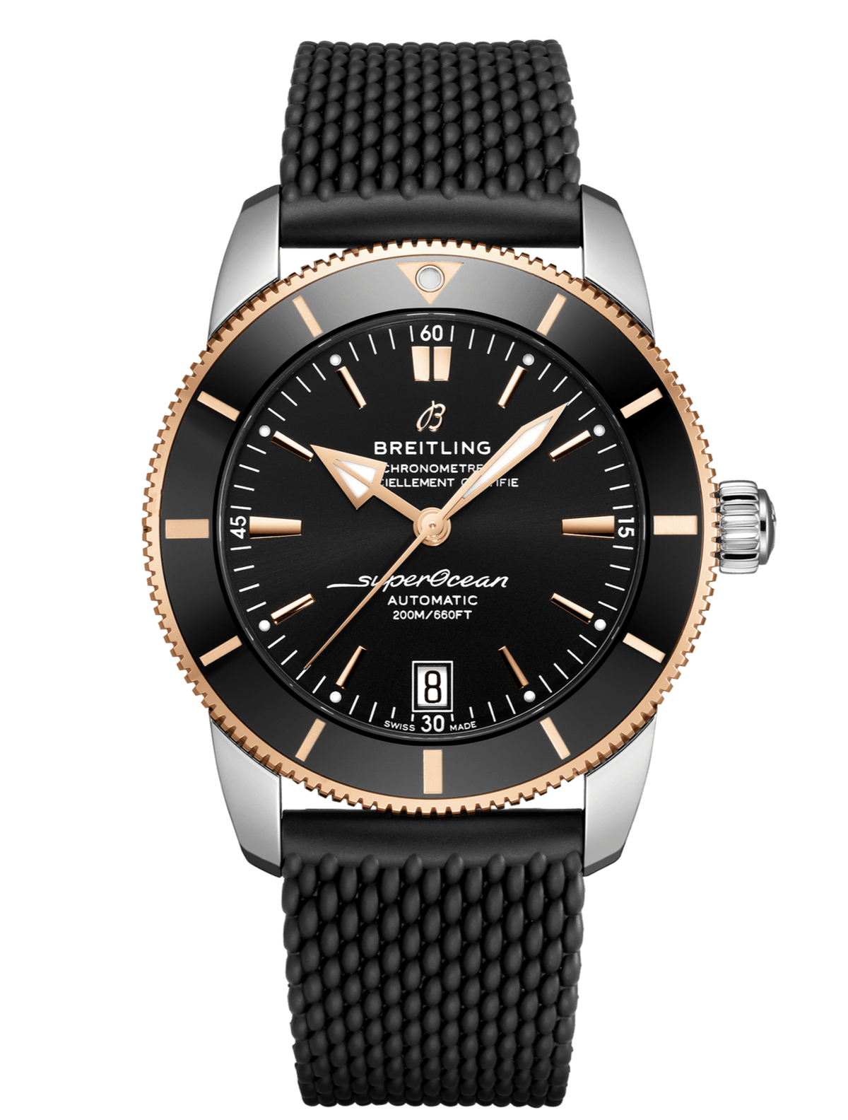 Breitling Superocean Heritage II B20 42mm Black Dial Black Mesh Bracelet Mens Watch - UB2010121B1S1