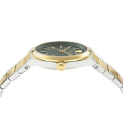 Versace V-Auria Quartz Green Dial Two Tone Steel Strap Watch for Men - VE0F00425