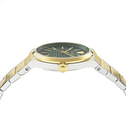 Versace V-Auria Quartz Green Dial Two Tone Steel Strap Watch for Men - VE0F00425
