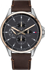 Tommy Hilfiger Shawn Multifunction Grey Dial Brown Leather Strap Watch for Men - 1791615