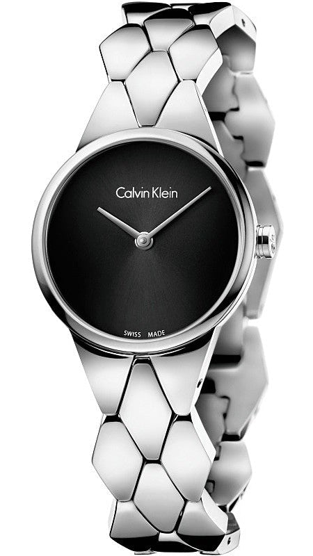 Calvin Klein Snake Black Dial Silver Steel Strap Watch For Women - K6E23141