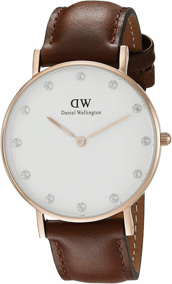 Daniel Wellington Classy St Mawes White Dial Brown Leather Strap Watch For Women - DW00100067