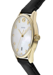 Gucci G-Timeless Mother of Pearl Dial Black Leather Strap Watch For Women - YA126589