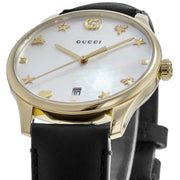 Gucci G-Timeless Mother of Pearl Dial Black Leather Strap Watch For Women - YA126589