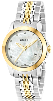 Gucci G Timeless Diamonds Mother of Pearl Dial Two Tone Mesh Bracelet Watch for Women - YA126513
