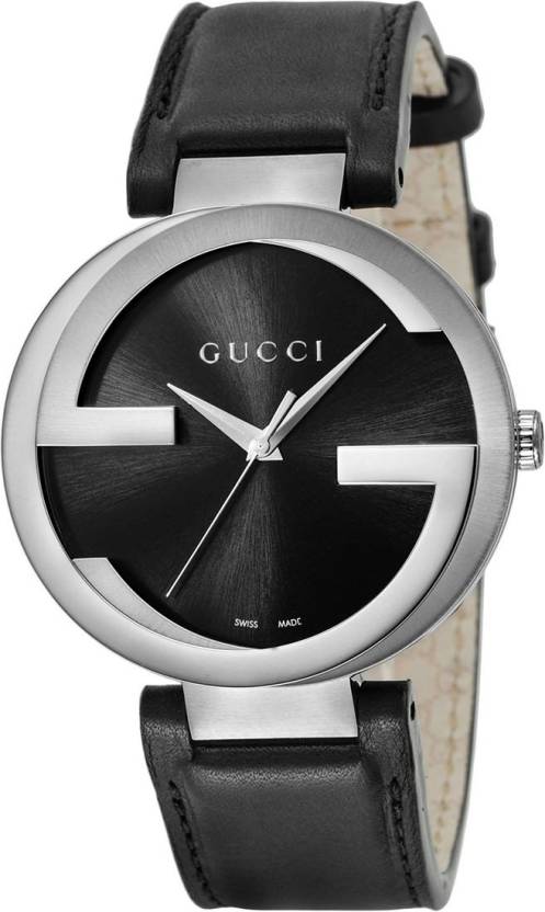 Gucci Interlocking G Iconic Black Dial Black Leather Strap Watch For Men - YA133205