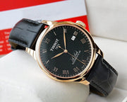 Tissot Le Locle Powermatic 80 Black Dial Black Leather Strap Watch For Men - T006.407.36.053.00