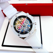 Guess Poseidon Chronograph Rainbow Dial White Silicone Strap Watch For Men - GW0425G4