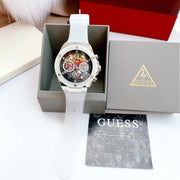 Guess Poseidon Chronograph Rainbow Dial White Silicone Strap Watch For Men - GW0425G4