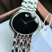 Movado Classic Quartz Black Dial Silver Steel Strap Watch for Men - 0606337